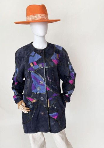 Zaspel skórzana haftowana kurtka vintage 80's