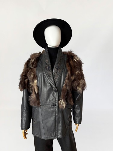 Skórzana kurtka vintage 1980s z futrzanym wykończeniem