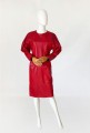 Skórzana czerwona sukienka vintage 1980s w dyskretny tłoczony wzór (3).jpg