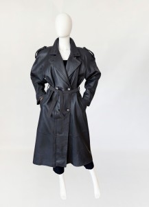 Skórzany dwurzędowy płaszcz vintage 1980s