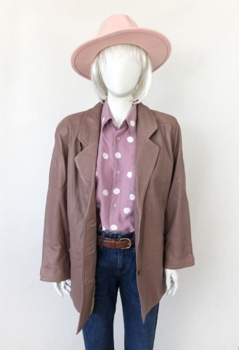 Pudrowa skórzana kurtka vintage