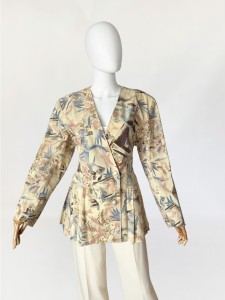 Wzorzysta marynarka vintage z plisowanym wykończeniem