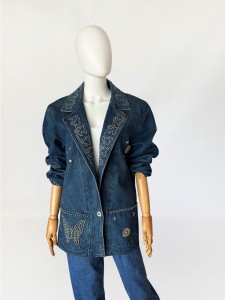 Jeansowa zdobiona kurtka vintage 1980s