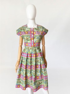 Sukienka vintage 1940s 1950s novelty print