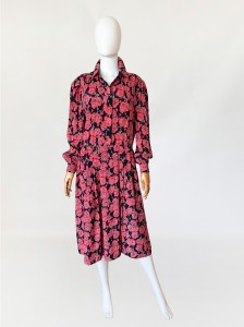 Jedwabna długa sukienka w kwiaty malwy vintage 1980s