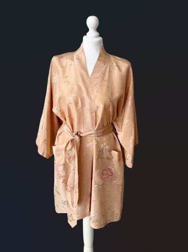 Orientalny jedwabny szlafrok vintage hafty
