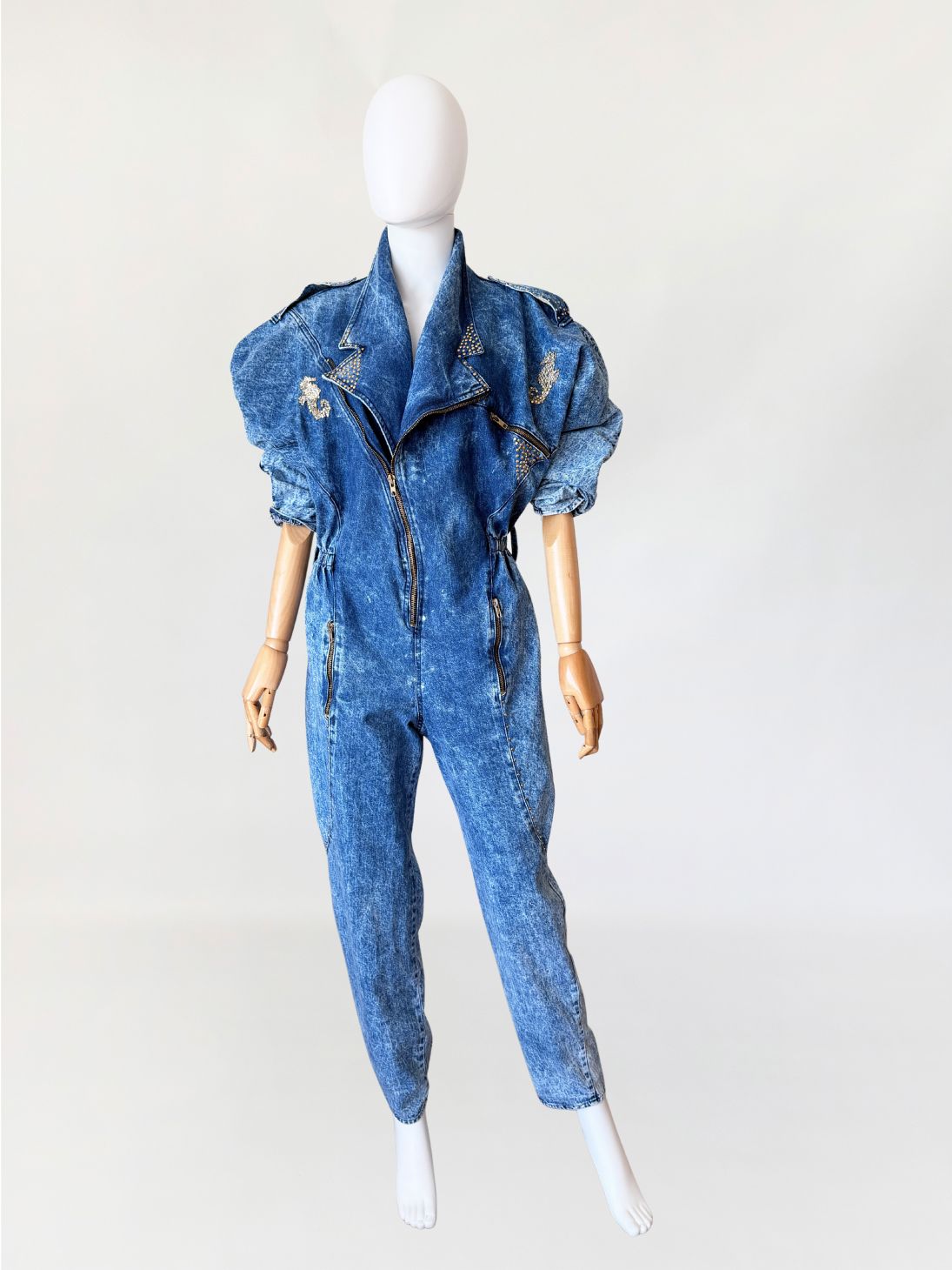 Długi jeansowy kombinezon vintage 1980s acid wash