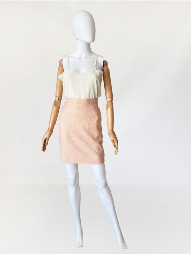 Spódnica vintage mini w kratę wełna z jedwabiem