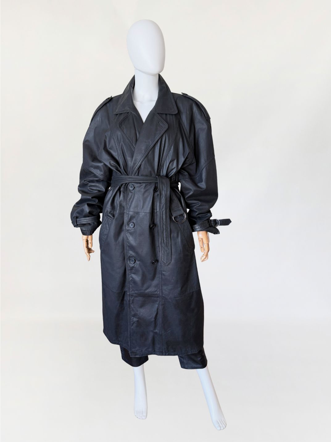 Skórzany dwurzędowy trencz vintage oversize