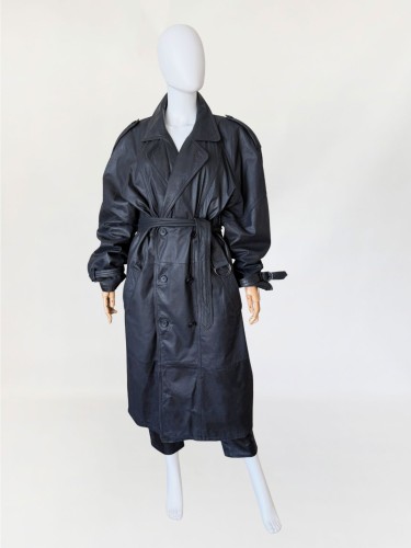Skórzany dwurzędowy trencz vintage oversize