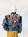 Jeansowa kurtka vintage 1990s z gobelinowymi wstawkami
