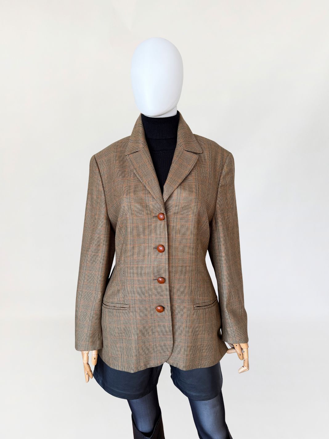 Marynarka vintage 100% kaszmir w kratę glen check